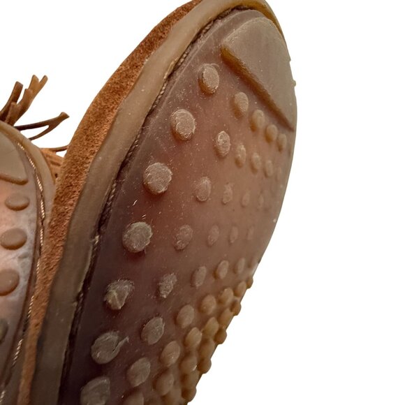 Minnetonka Suede Moccasins 3 Layer Fringe Mid Calf Boots Women's 4 Brown Boho - Picture 12 of 13